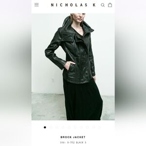 Nicholas K Black Leather Funnel Neck Brock Jacket size Large